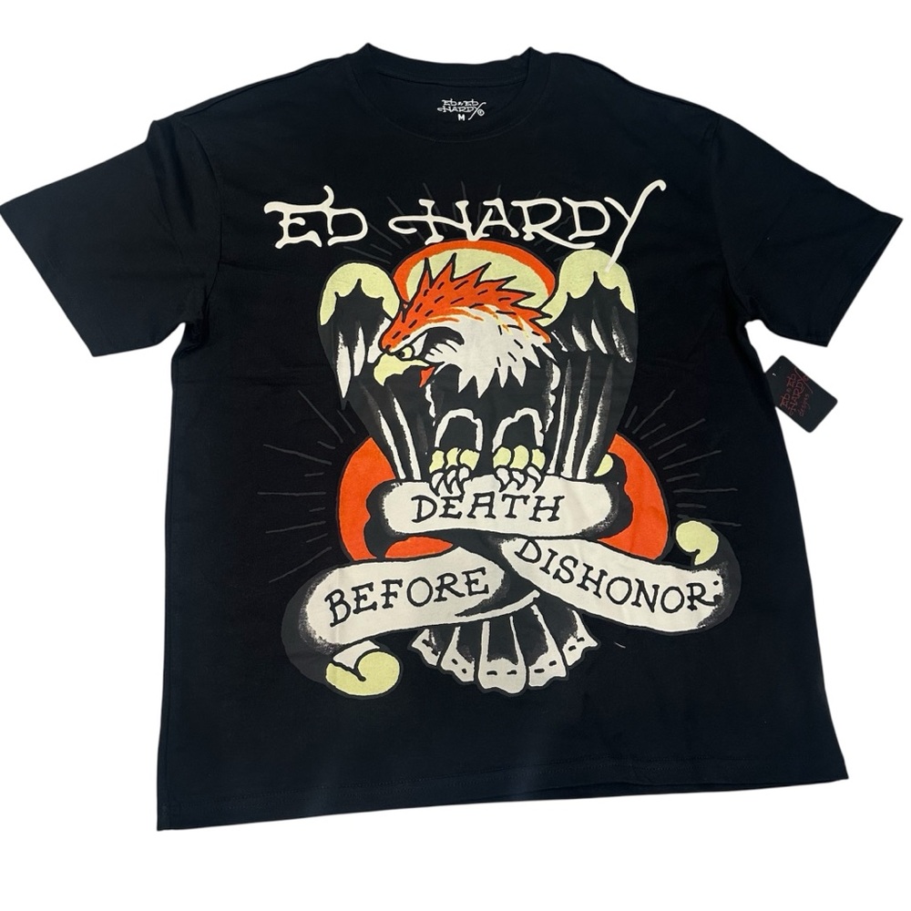 Ed Hardy Men's Short Sleeve T-Shirt Death Before Dishonor‎ Size M Black New